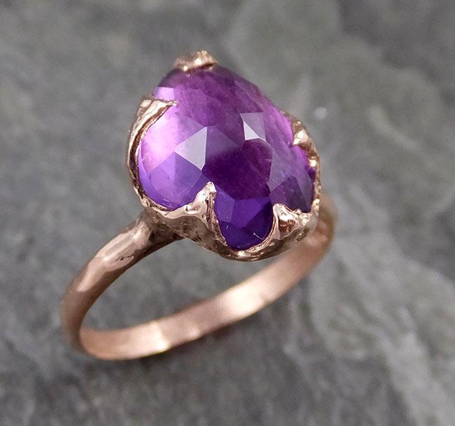 Fancy cut Amethyst Rose Gold Ring Gemstone Solitaire recycled 14k statement cocktail statement 1220 - by Angeline