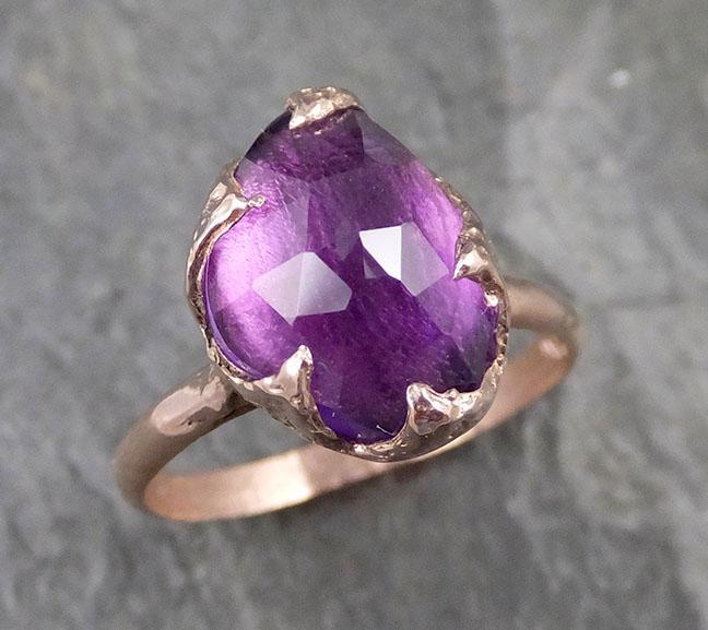 Fancy cut Amethyst Rose Gold Ring Gemstone Solitaire recycled 14k statement cocktail statement 1220 - by Angeline
