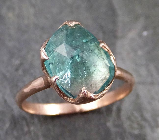 Fancy cut Green Tourmaline Rose Gold Ring Gemstone Solitaire recycled 14k statement cocktail statement 1222 - by Angeline