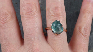 Fancy cut Green Tourmaline Rose Gold Ring Gemstone Solitaire recycled 14k statement cocktail statement 1222 - by Angeline