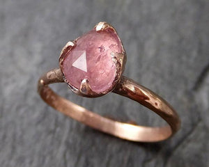Fancy cut Pink Tourmaline Rose Gold Ring Gemstone Solitaire recycled 14k statement cocktail statement 1223 - by Angeline