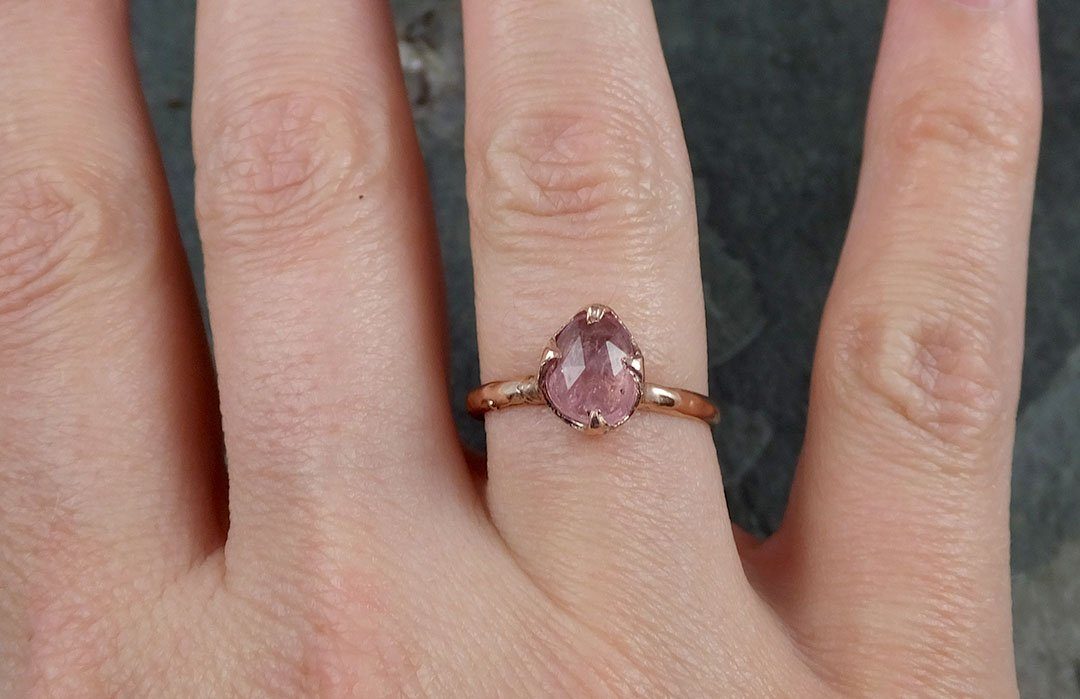 Fancy cut Pink Tourmaline Rose Gold Ring Gemstone Solitaire recycled 14k statement cocktail statement 1223 - by Angeline