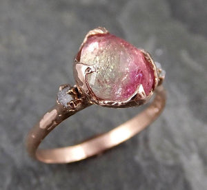 Fancy cut Pink Tourmaline Rose Gold Ring Gemstone Multi stone recycled 14k statement Engagement ring 1225 - by Angeline