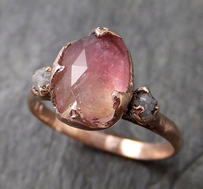 Fancy cut Pink Tourmaline Rose Gold Ring Gemstone Multi stone recycled 14k statement Engagement ring 1226 - by Angeline