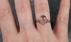 Fancy cut Pink Tourmaline Rose Gold Ring Gemstone Multi stone recycled 14k statement Engagement ring 1226 - by Angeline