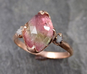 Fancy cut Pink Tourmaline Rose Gold Ring Gemstone Multi stone recycled 14k statement Engagement ring 1227 - by Angeline
