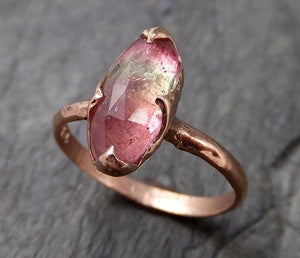 Fancy cut Pink Tourmaline Rose Gold Ring Gemstone Solitaire recycled 14k statement cocktail statement 1228 - by Angeline