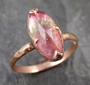 Fancy cut Pink Tourmaline Rose Gold Ring Gemstone Solitaire recycled 14k statement cocktail statement 1228 - by Angeline