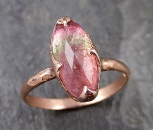 Fancy cut Pink Tourmaline Rose Gold Ring Gemstone Solitaire recycled 14k statement cocktail statement 1228 - by Angeline