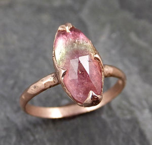 Fancy cut Pink Tourmaline Rose Gold Ring Gemstone Solitaire recycled 14k statement cocktail statement 1228 - by Angeline