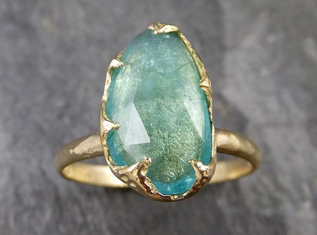 Fancy cut Blue Tourmaline 18k Gold Ring Gemstone Solitaire recycled statement cocktail statement 1230 - by Angeline