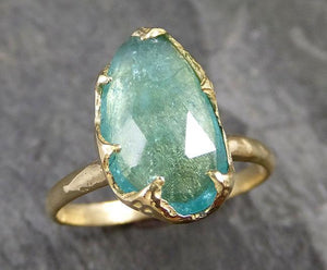 Fancy cut Blue Tourmaline 18k Gold Ring Gemstone Solitaire recycled statement cocktail statement 1230 - by Angeline