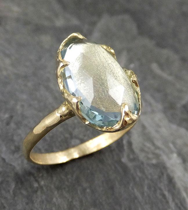 Fancy cut Aquamarine Yellow Gold Ring Gemstone Solitaire recycled 18k statement cocktail statement 1232 - by Angeline