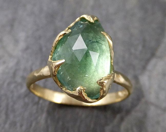 Fancy cut Green Tourmaline Yellow Gold Ring Gemstone Solitaire recycled 18k statement cocktail statement 1233 - by Angeline