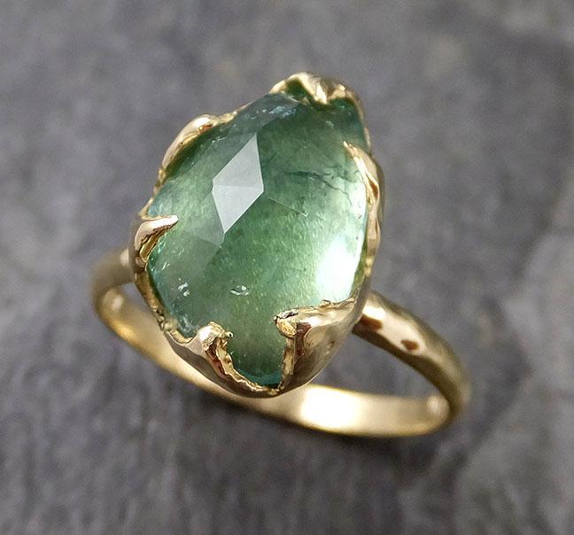 Fancy cut Green Tourmaline Yellow Gold Ring Gemstone Solitaire recycled 18k statement cocktail statement 1233 - by Angeline