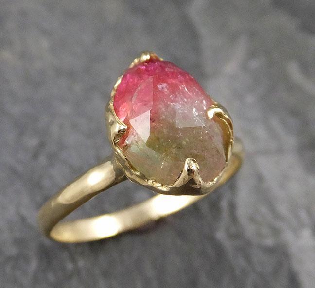 Fancy cut Watermelon Tourmaline Yellow Gold Ring Gemstone Solitaire recycled 18k statement cocktail statement 1236 - by Angeline