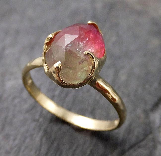 Fancy cut Watermelon Tourmaline Yellow Gold Ring Gemstone Solitaire recycled 18k statement cocktail statement 1236 - by Angeline