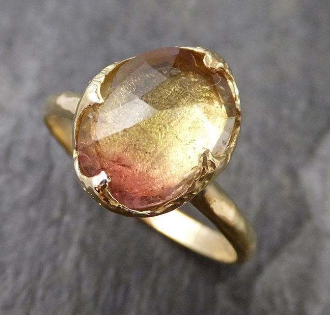 Fancy cut Watermelon Tourmaline Yellow Gold Ring Gemstone Solitaire recycled 18k statement cocktail statement 1234 - by Angeline