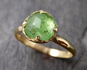 Fancy cut green Garnet Yellow Gold Ring Gemstone Solitaire recycled 18k statement cocktail statement 1235 - by Angeline