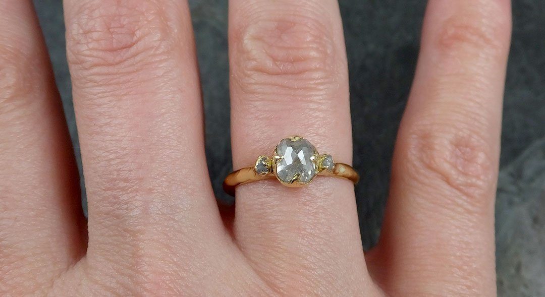 Fancy cut white Diamond Engagement 18k Yellow Gold Multi stone Wedding Ring Stacking Rough Diamond Ring byAngeline 1240 - by Angeline