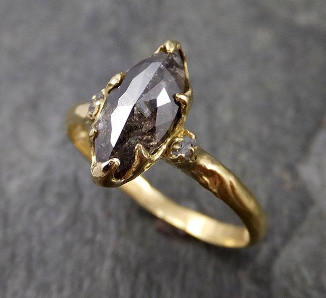 Fancy cut Salt and Pepper Diamond Engagement 18k Yellow Gold Multi stone Wedding Ring Stacking Rough Diamond Ring byAngeline 1242 - by Angeline