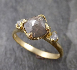 Fancy cut Gray Diamond Engagement 18k Yellow Gold Multi stone Wedding Ring Stacking Rough Diamond Ring byAngeline 1243 - by Angeline