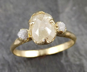 Fancy cut White Diamond Engagement 18k Yellow Gold Multi stone Wedding Ring Stacking Rough Diamond Ring byAngeline 1244 - by Angeline