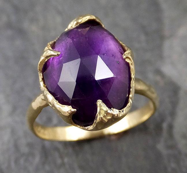 Fancy cut Amethyst Yellow Gold Ring Gemstone Solitaire recycled 18k statement cocktail statement 1248 - by Angeline