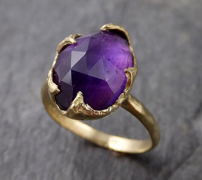 Fancy cut Amethyst Yellow Gold Ring Gemstone Solitaire recycled 18k statement cocktail statement 1248 - by Angeline