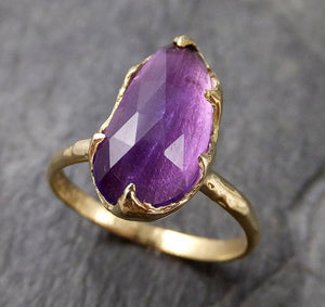 Fancy cut Amethyst Yellow Gold Ring Gemstone Solitaire recycled 18k statement cocktail statement 1249 - by Angeline