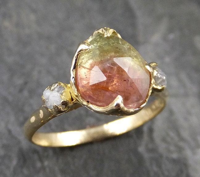 Fancy cut Watermelon Tourmaline Yellow Gold Ring Gemstone Solitaire recycled 18k statement cocktail statement 1250 - by Angeline