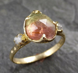 Fancy cut Watermelon Tourmaline Yellow Gold Ring Gemstone Solitaire recycled 18k statement cocktail statement 1250 - by Angeline