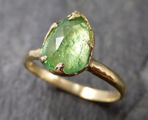Fancy cut green Garnet Yellow Gold Ring Gemstone Solitaire recycled 18k statement cocktail statement 1253 - by Angeline