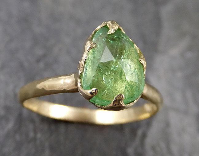 Fancy cut green Garnet Yellow Gold Ring Gemstone Solitaire recycled 18k statement cocktail statement 1253 - by Angeline