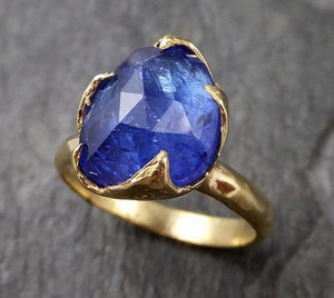 Fancy cut Tanzanite Crystal Solitaire 18k recycled yellow Gold Ring Tanzanite stacking cocktail statement byAngeline 1252 - by Angeline