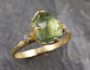 Fancy cut Green Tourmaline Yellow Gold Ring Gemstone Multi stone recycled 18k statement Engagement ring 1254 - by Angeline