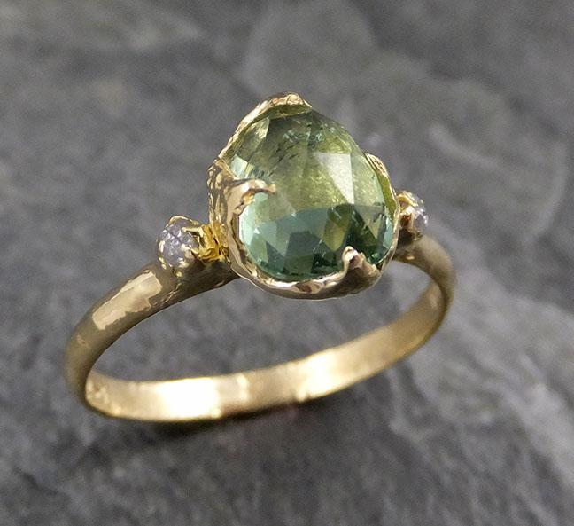 Fancy cut Green Tourmaline Yellow Gold Ring Gemstone Multi stone recycled 18k statement Engagement ring 1254 - by Angeline
