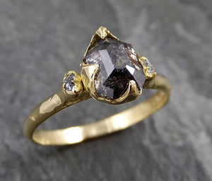 Fancy cut salt and pepper Diamond Engagement 18k yellow Gold Multi stone rough Diamond Wedding Ring  byAngeline 1255 - by Angeline