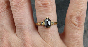 Fancy cut salt and pepper Diamond Engagement 18k yellow Gold Multi stone rough Diamond Wedding Ring  byAngeline 1255 - by Angeline