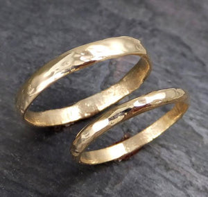 Custom pair Men's and Women's Wedding bands set 14k  gold textured wedding rings Recycled gold - Gemstone ring by Angeline