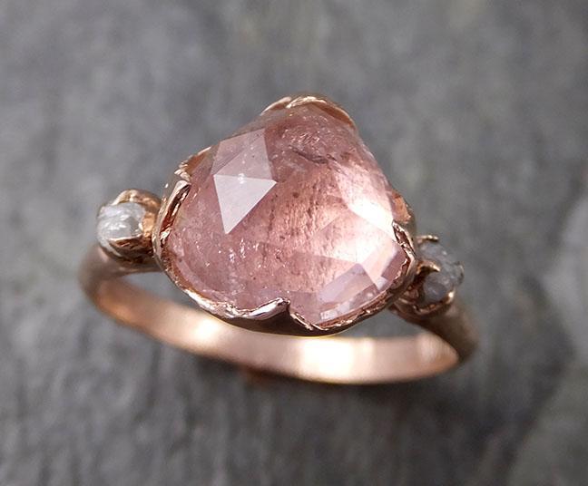 Fancy cut Pink Tourmaline Rose Gold Ring Gemstone Multi stone recycled 14k statement Engagement ring 1260 - by Angeline
