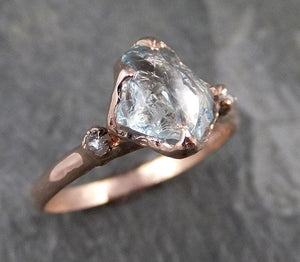 Aquamarine Diamond Raw Uncut rose 14k Gold Engagement Ring Multi stone Wedding Ring Custom One Of a Kind Gemstone Bespoke byAngeline 1261 - by Angeline