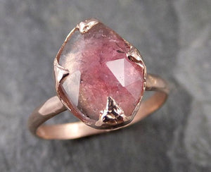 Fancy cut Pink Tourmaline Rose Gold Ring Gemstone Solitaire recycled 14k statement Engagement ring 1262 - by Angeline