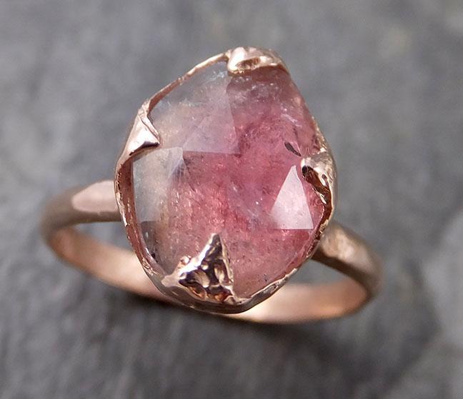 Fancy cut Pink Tourmaline Rose Gold Ring Gemstone Solitaire recycled 14k statement Engagement ring 1262 - by Angeline