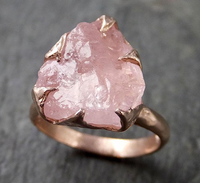 Raw Rough Morganite 14k Rose gold solitaire Pink Gemstone Cocktail Ring Statement Ring Raw gemstone Jewelry byAngeline 1265 - by Angeline