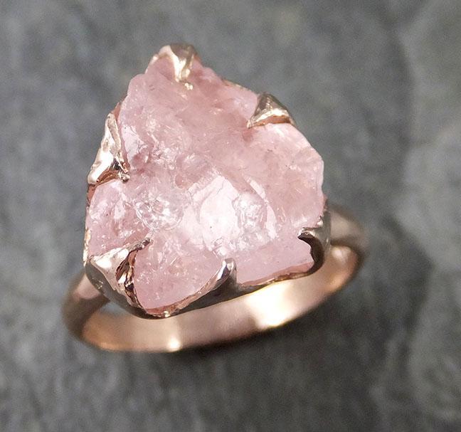Raw Rough Morganite 14k Rose gold solitaire Pink Gemstone Cocktail Ring Statement Ring Raw gemstone Jewelry byAngeline 1265 - by Angeline