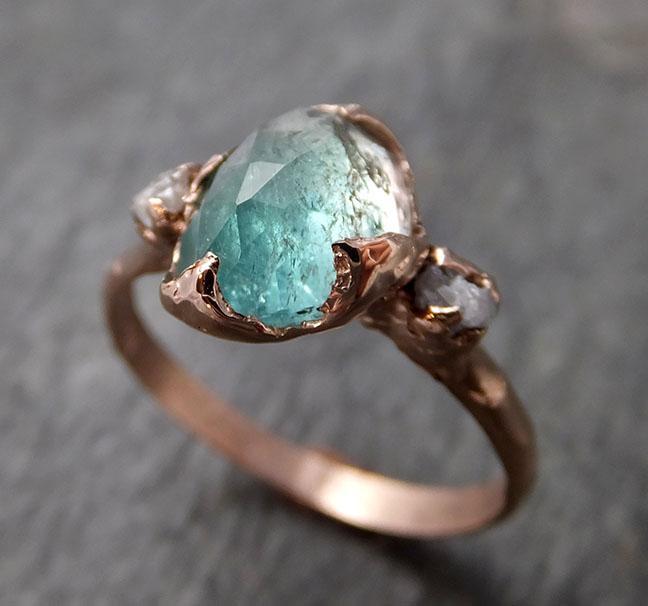 Fancy cut Blue Tourmaline Rose Gold Ring Gemstone Multi stone recycled 14k statement Engagement ring 1266 - by Angeline