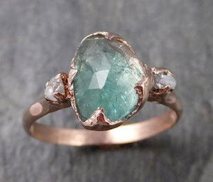 Fancy cut Blue Tourmaline Rose Gold Ring Gemstone Multi stone recycled 14k statement Engagement ring 1266 - by Angeline