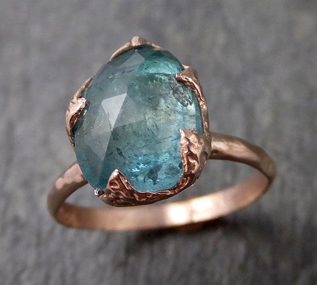 Fancy cut Blue Tourmaline 14k Rose Gold Ring Gemstone Solitaire recycled statement cocktail statement 1267 - by Angeline