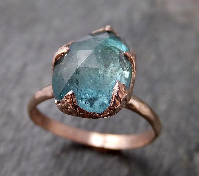 Fancy cut Blue Tourmaline 14k Rose Gold Ring Gemstone Solitaire recycled statement cocktail statement 1267 - by Angeline